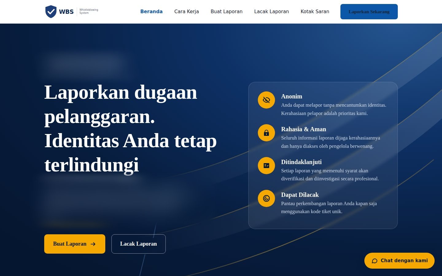 Tampilan Whistleblowing System (WBS)